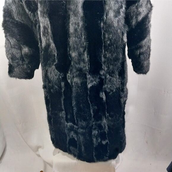 LEARSI! STUNNING BLACK GENUINE RABBIT FUR COAT, JACKET, STYLED LIKE A MINK! SZ M - Picture 9 of 13